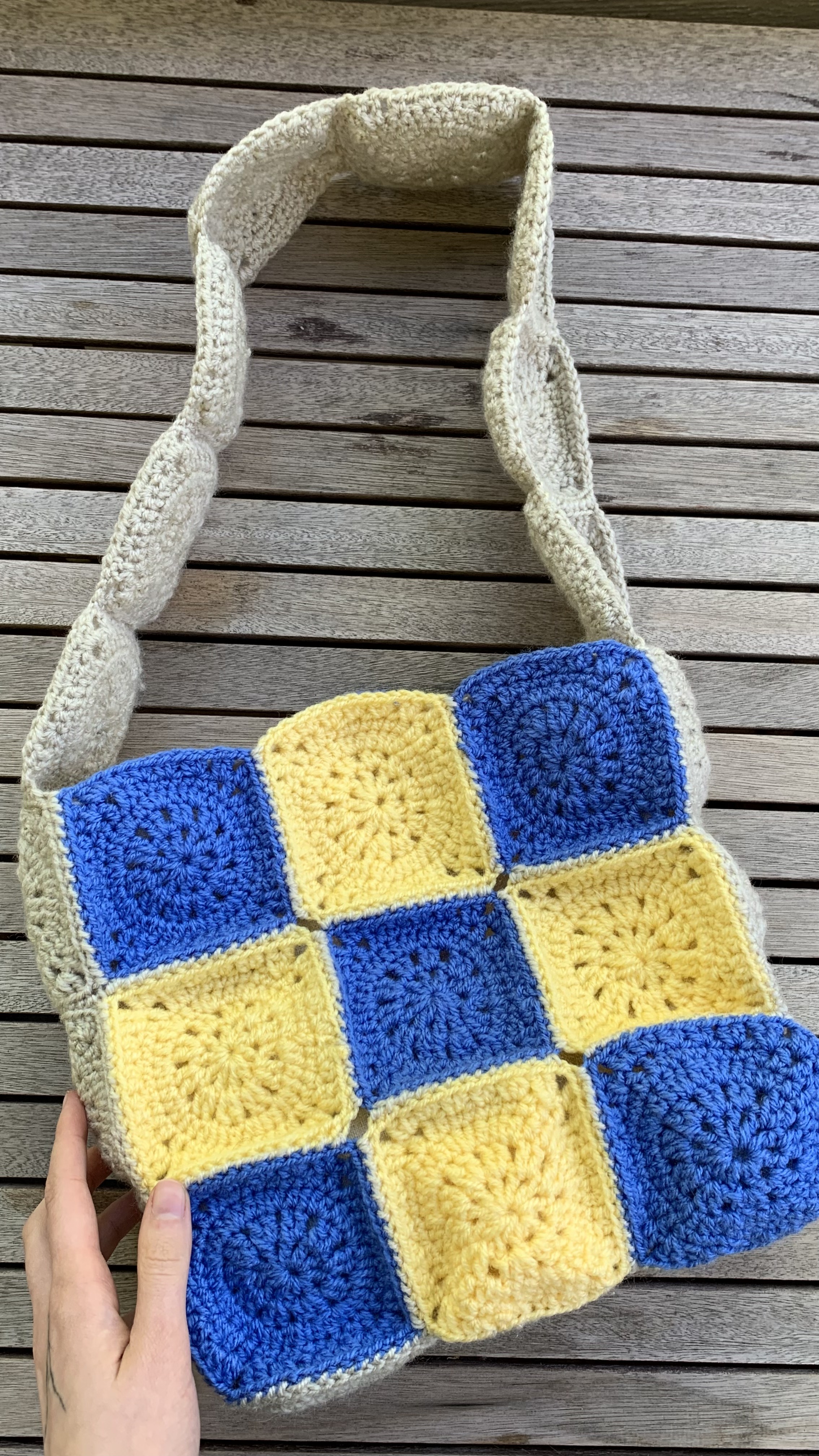 crochet bag yellow blue colors